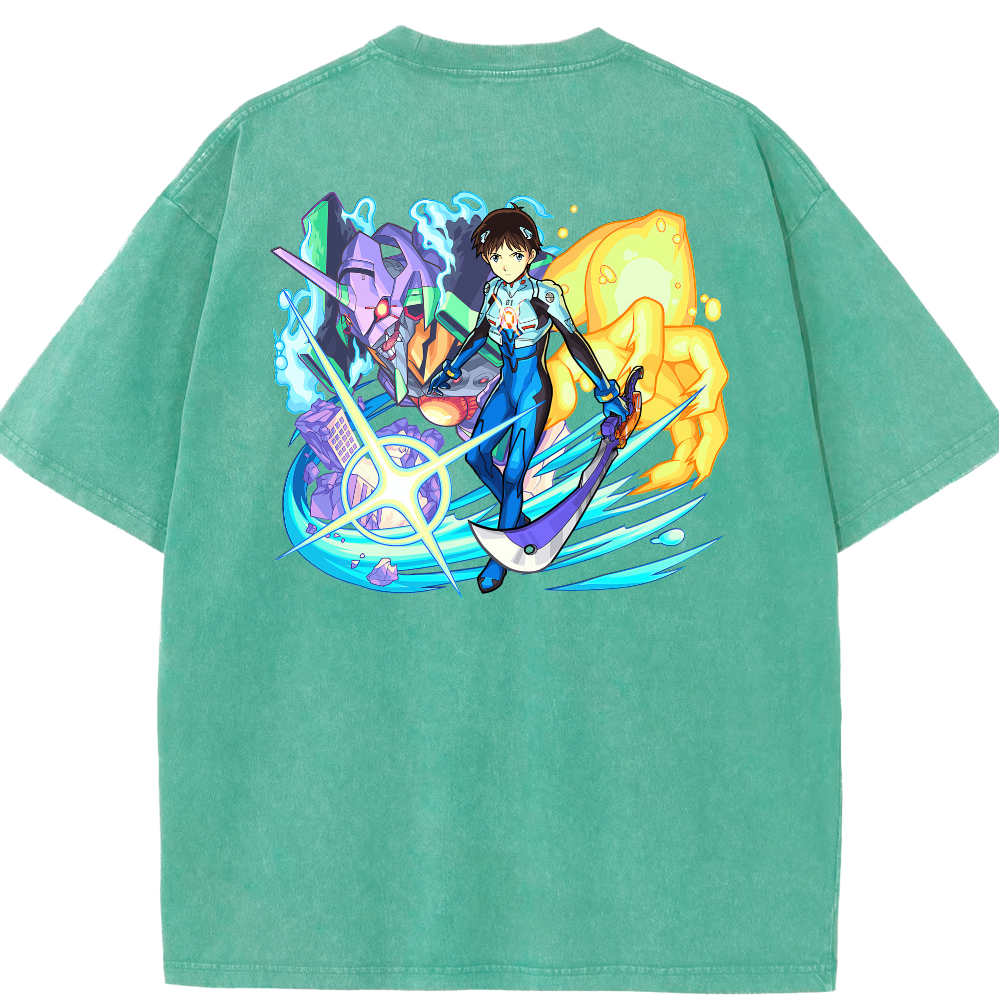 （画像用） EVA 新世紀エヴァンゲリオン 綿100% ヴィンテージ風 半袖Tシャツ（背面プリント）